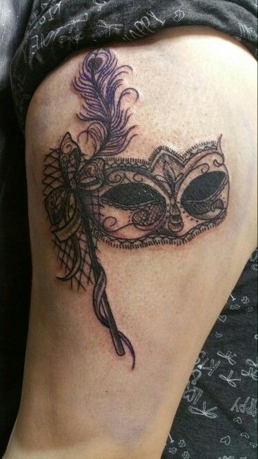 Masquerade mask tattoo By paul 13tattoo Mardi Gras Mask Tattoo, Venetian Mask Tattoo, Masquerade Tattoo, Masquerade Mask Tattoo, Grass Tattoo, Theme Tattoos, Butterfly Thigh Tattoo, Tattoo Shading, 13 Tattoos