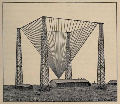 “Sending antenna at the Marconi station at Cape Breton, Nova Scotia.” Electric waves. 1909. Cape Breton Nova Scotia, 70s Sci Fi Art, Sci Fi City, Post Rock, Cape Breton, Forging Metal, Architectural Sketch, Comic Drawing, Structure Architecture