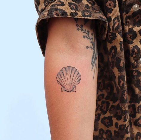 Beach Family Tattoo Ideas, Beach Tats, Camino Tattoo, Seashell Tattoo, Tattoo Advice, Sticker Sleeve, Nape Tattoo, Shell Tattoo, Starfish Tattoo