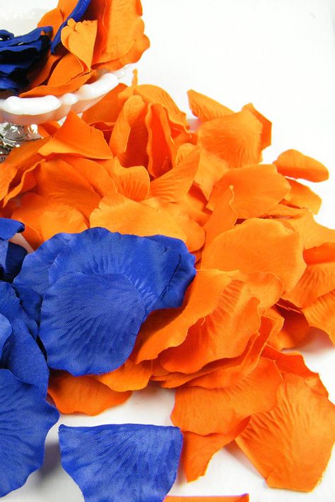 200 Orange and Royal Cobalt Blue Artificial Petals by MorrellDecor Ceremony Table Decor, Blue Bridal Shower Ideas, Softball Wedding, Navy Blue Bouquet, Ceremony Table, Orange Bridesmaid, Bear Wedding, Modern Wedding Flowers, Blue Bridal Shower