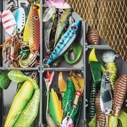 Reminisce Paper 12x12 - [Collection] - Gone Fishing - Lures Galore Best Bass Lures, Saltwater Lures, Bass Fishing Lures, Bass Lures, Bass Fishing Tips, Pike Fishing, Largemouth Bass, Healthy Fish, Catching Fish