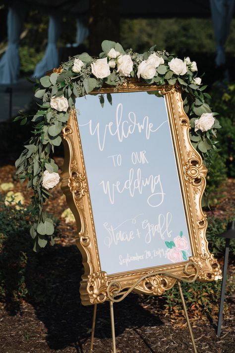 Gold Mirror Welcome to Our Wedding Sign | Cards & Gifts  | Acrylic Custom Card Box | Gold Mirror Signature Drink Bar Menu | Marblegate Farm Wedding | Knoxville Wedding | Fall Lakeside Wedding | Glam Wedding | Tara Kneiser Photography | Absolute Wedding Perfection Wedding Easel Sign Mirror, Welcome To Our Wedding Sign Gold Mirror, Diy Wedding Frame Sign, Old Mirror Wedding Sign, Gold Mirror Welcome Wedding Sign, Gold Mirror Wedding Welcome Sign, Gold Frame Wedding Sign, Gold Mirror Welcome Sign Wedding, Vintage Mirror Wedding Sign