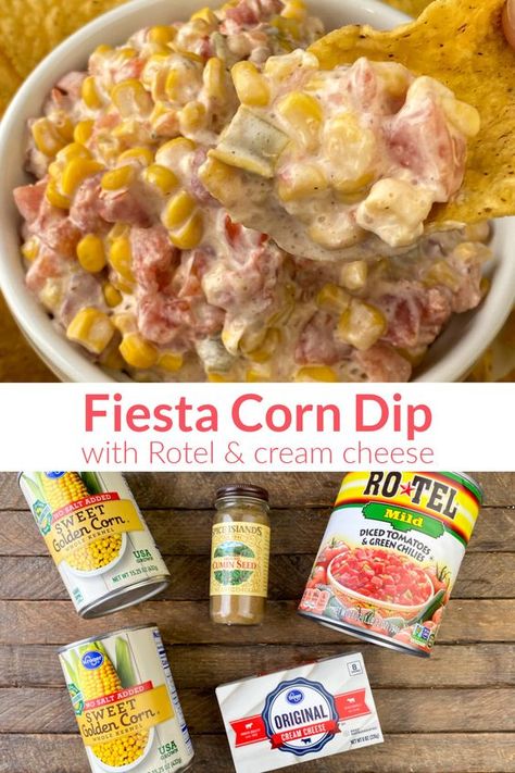 3 Ingredient Corn Dip, Dip For Small Crock Pot, Cream Cheese And Rotel Dip, Corn And Rotel Dip, Easy Rotel Dip Crockpot, Fiesta Corn Dip With Rotel, Corn Rotel Cream Cheese Dip, Fire Roasted Corn Dip, Easy Dips For Cookout