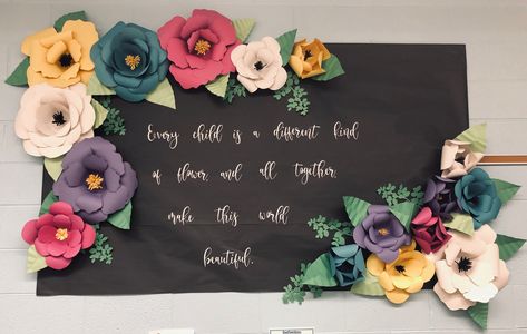 Floral bulletin board idea - Every child is a different kind of flower! Floral Bulletin Board, Flower Bulletin Boards, Flowers For Beginners, Elementary Bulletin Boards, Camping Crafts For Kids, Art Bulletin Boards, Diy Bulletin Board, Teacher Bulletin Boards, Birthday Bulletin Boards