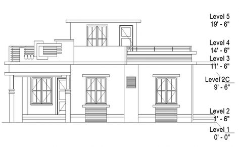 Front elevation of the house plan is given in this 2D Autocad drawing file. Download the Autocad file. Front View Of House, 2d Autocad Drawing, Drawing House Plans, Simple Floor Plans, Drawing Model, Elevation Plan, Elevation Drawing, Architecture Drawing Plan, Building Elevation