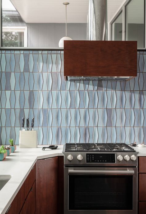 Mid Century in Buckhead - Midcentury - Kitchen - Atlanta - by Copper Sky Design + Remodel | Houzz Mid Century Kitchen Backsplash Tile, Mcm Kitchen Backsplash Tile, Mid Century Modern Kitchen Tile Backsplash, Mid Century Modern Tile Backsplash, Mid Century Kitchen Backsplash, Mid Century Modern Backsplash, Mid Century Backsplash, Mid Century Modern Kitchen Backsplash, Modern Tile Backsplash