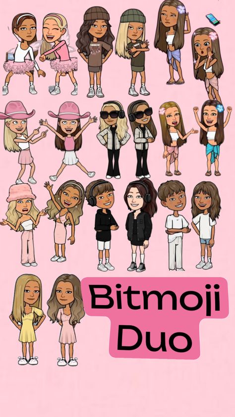 Duo Bitmoji Outfits, Birthday Bitmoji Outfits, Snapchat Fits, Snap Outfits, Pretty Bitmoji Ideas, Bitmoji Inspo, Bitmoji Fits, Cute Snapchat Bitmoji Ideas, Snapchat Bitmoji