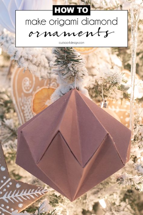 Aesthetic Origami, Diamond Ornaments, Craft Ideas For Beginners, Origami Christmas Ornament, Diamond Christmas, Origami Diamond, Paper Diamond, Origami Ornaments, Origami Ball