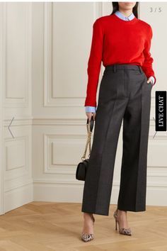 Prada Sweater, Prada Pants, Prada Shirt, Simplicity Fashion, Corporate Fashion, Prada Shoulder Bag, Red Pants, Work Looks, Pantalon Large