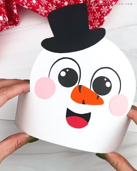 Kids Christmas Hats Diy Craft Ideas, Kids Craft Snowman, Snowman Hat Craft, Snowman Template Free Printable Crafts, Snowman Toddler Crafts, Winter Printables Free For Kids, Reindeer Hats For Kids, Christmas Diy Ornaments For Kids, Christmas Hat Craft