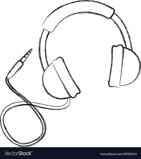 Headphones Drawing Easy, How To Draw Headphones, Draw Headphones, Headphones Sketch, Headphone Sketch, Rose Gold Logo Design, Headphones Drawing, Headphones Art, Cool Easy Drawings