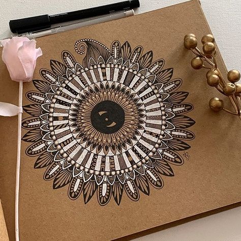 ayu on Instagram: “Creativity takes courage -Henri Matisse . . Pens: @brustro_official Brown paper sketchbook: @ayushpaper #zentanglekiwi…” Mandala On Brown Paper, Creativity Takes Courage, Mandala Design Pattern, Mandala Art Lesson, Art Diary, Art Lesson, Mandala Drawing, Brown Paper, Henri Matisse