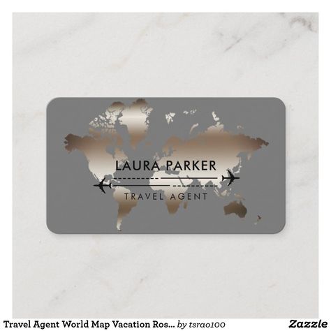 Travel Agent World Map Vacation Rose Gold Business Card Rose Gold Business Card, Gold Business Card, Card Business, Business Templates, Seasonal Gifts, Gifts Unique, Travel Agent, Vacation Books, Mothers Day Cards