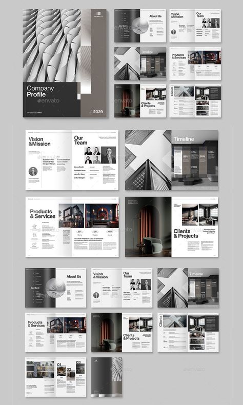 Company Profile Brochure Template InDesign INDD Modern Marketing Design, Business Brochure Design Layout, Company Portfolio Design Creative, Brochure Page Design, Elegant Company Profile, Multiple Images Layout, High End Brochure Design, Classy Poster Design, Sales Brochure Design