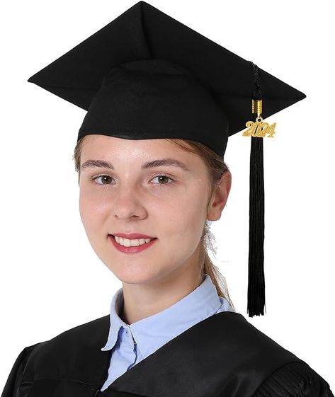 GraduationMall Matte Graduation Cap with 2024 Tassel for High School & Bachelor Graduation Cap, Color