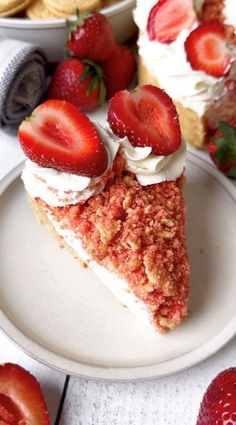 Strawberry Crunch No Bake Cheesecake — Sweet Monkey Strawberry Crunch Cheesecake, Sweet Monkey, Crunch Cheesecake, Strawberry Crunch, Baked Strawberries, Bake Cheesecake, Lemon Cookies, Banana Chocolate Chip, No Bake Cheesecake