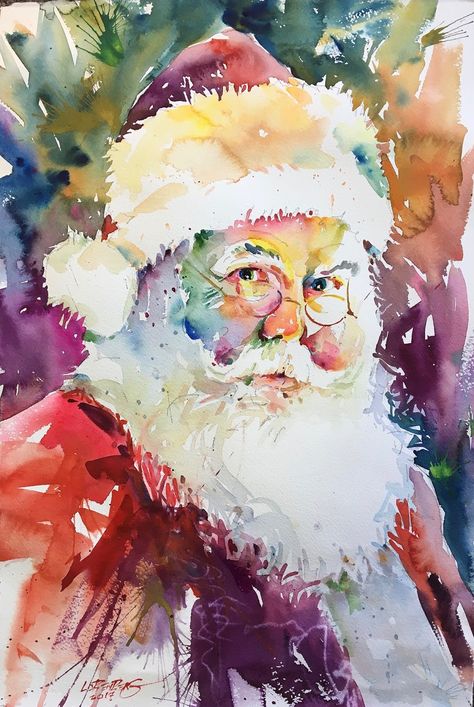 David Lobenberg, Santa Paintings, Santa Art, Illustration Noel, Christmas Card Art, Watercolor Christmas Cards, Hur Man Målar, 수채화 그림, Santa Clause