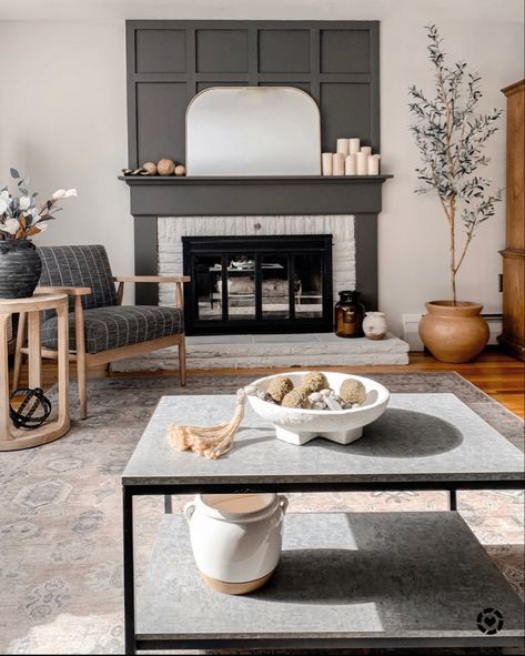 Traditional Fireplace Mantel, Soft Blue Walls, Fireplace Accent Walls, White Mantel, Family Room Walls, White Fireplace, Traditional Fireplace, Board And Batten, Brick Fireplace