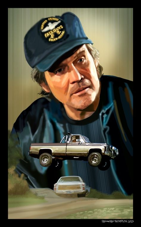 #DANtheMAN607 illustration • The Fall Guy, Lee Majors as Colt Seavers • (Movie Car) The 1982 GMC K2500 Fall Guy Truck, Fall Guy, Lee Majors, The Fall Guy, Duck Dynasty, Cars Movie, Cowboy And Cowgirl, Tv Art, Fast And Furious