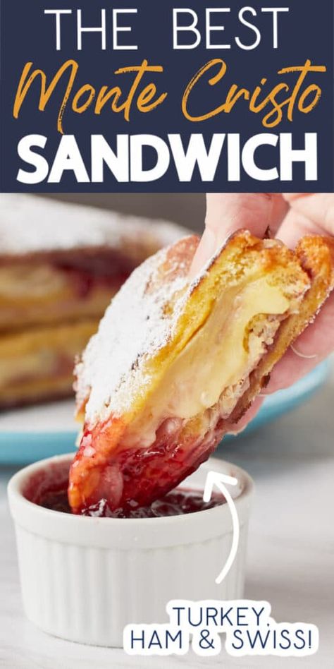 Monty Cristo Sandwich, Monte Cristo Sandwich Recipe, Derby Recipe, Ham And Swiss, Monte Cristo Sandwich, Turkey Ham, Holiday Turkey, Leftover Turkey Recipes, Monte Cristo