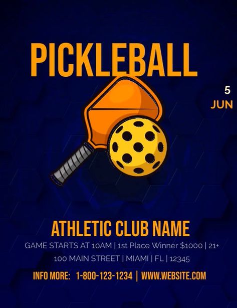 Pickleball Poster, Social Media Posting Schedule, Sports Templates, Game Template, Event Template, Name Games, Pickle Ball, Social Media Schedule, Game Start