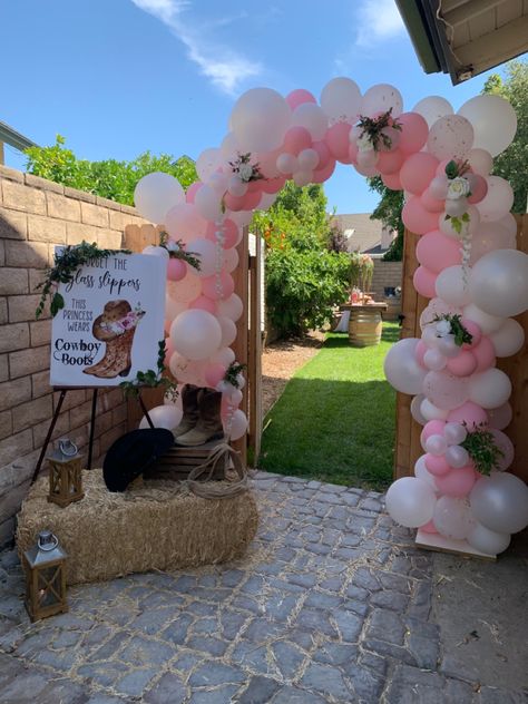 Vaquera Themed Birthday Party, Pink Cowgirl Party Backdrop, Cowboy Boot Party Decorations, Cow And Pink Birthday Party, Rodeo Pink Party, 21st Birthday Decorations Cowgirl, Pink Rodeo Theme Party, Girly Cowboy Theme Party, Princess Cowgirl Birthday Party