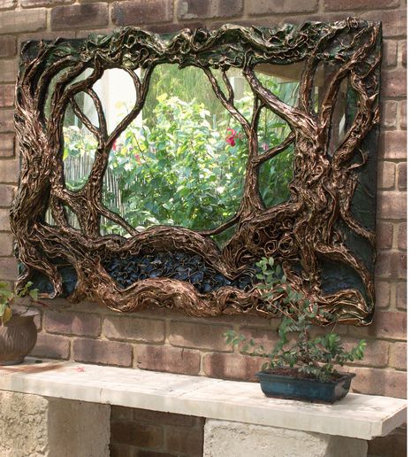 Creative Bathroom Mirror Ideas, Mossy Mirror Diy, Moss Mirror Diy, Mossy Mirror, Earthly Aesthetic, Mirror Forest, Broken Mirror Projects, Dnd Halloween, Nature Mirror