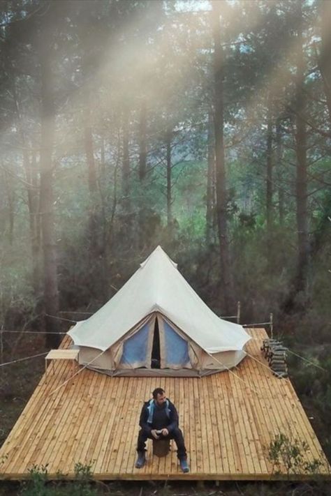 Home is where you find peace, feel good and sleep well. From some, all it takes is a quiet moment in nature.​​​​​​​​ Deck Trellis, Homes Design Ideas, Bell Tent Camping, Tents Camping Glamping, Tent Platform, Yurt Tent, Tenda Camping, Tent Living, Tree House Plans