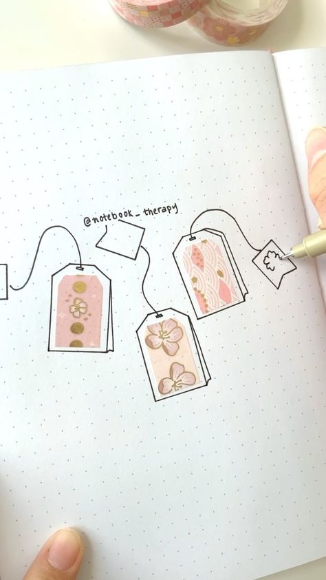 NotebookTherapy.com | bujo 💕 on Instagram: “How to: Sakura teabags 🌸💕 using our Tsuki Bullet Journal Stencils + Tsuki Sakura Washi Tapes! I've been obsessed with trying out flavoured…” Washi Tape Bujo Ideas, Cute Bujo Spreads, Bujo Sakura Theme, Japanese Journal Aesthetic, How To Use Washi Tape Ideas, Japanese Bullet Journal, Journal Washi Tape Ideas, Bullet Journal Washi Tape Ideas, Journal Decoration Ideas