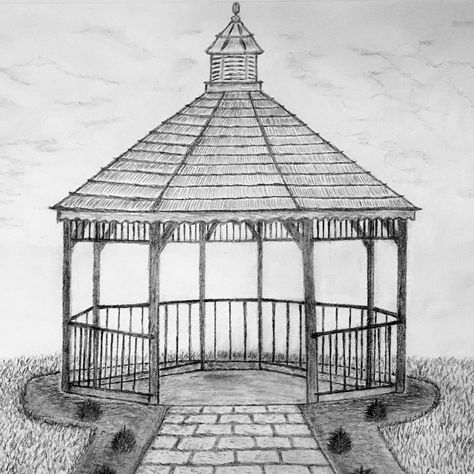 Gazebo Drawing, Gazebo Ideas, Landscape Design Drawings, Day Dreaming, Hidden Valley, Lavender Farm, House Furniture Design, Mini Drawings, Winter Art