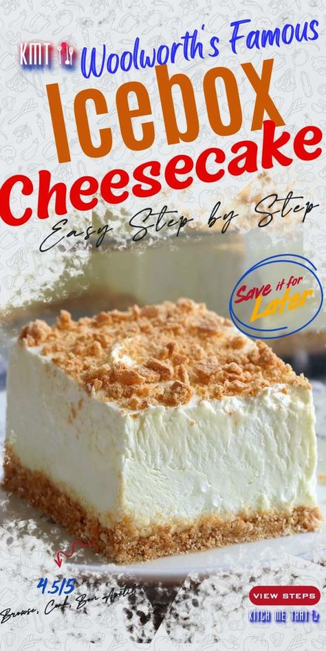 Step into nostalgia with Woolworth's Famous Icebox Cheesecake! 🎥✨ Watch as we recreate this timeless dessert, blending creamy cheesecake goodness with the simplicity of an icebox. Ingredients: • Cream cheese • Graham cracker crust • Whipped cream • Vanilla extract • .... 🍰🏛️ Click to enjoy a taste of the past with this iconic and easy-to-make cheesecake. • #Woolworth #Famous #Icebox #Cheesecake #IceboxCheesecake #WoolworthsRecipe #TimelessDessert #Recipes #Food #FoodRecipes #CheesecakeLove #RecipeVideos #FoodVideos Woolworths Famous Icebox Cheesecake, Woolworths Cheesecake, Icebox Cheesecake, Woolworth Cheesecake Recipe, I Am Baker, Easy Meal Ideas, How To Make Cheesecake, Vintage Dessert, Cracker Crust