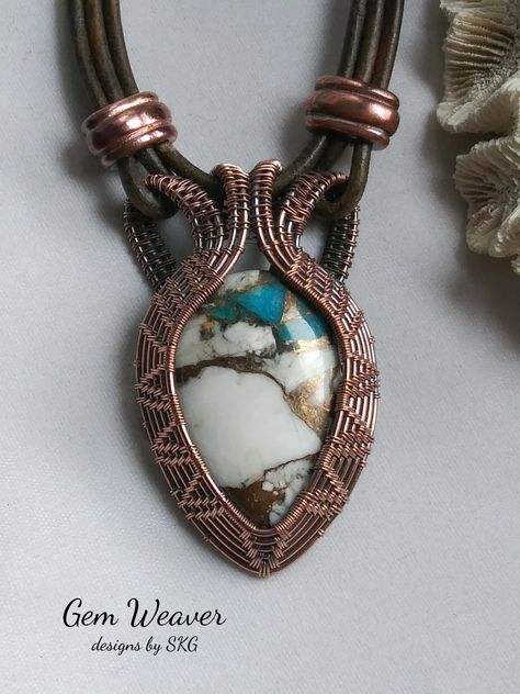 Wire Wrapped Turquoise Pendant Necklace, Artistic Copper Wire Wrapped Necklaces, Bohemian Copper Wire Pendant Jewelry, Masculine Wire Wrap Pendant, Copper Wire Gemstone Pendant Necklace, Unique Wire-wrapped Turquoise Pendant Necklace, Wire Wrapped Turquoise, Stone Bead Jewelry, White Buffalo Turquoise