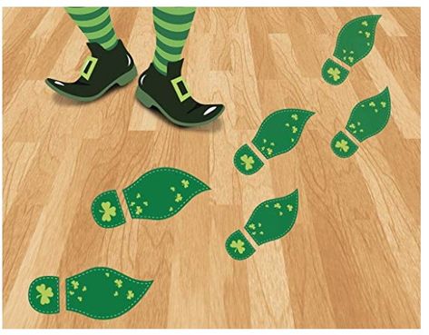 Leprechaun Footprints, St Patricks Decorations, St. Patrick's Day Diy, Halloween Window Clings, Floor Decals, St Patrick's Day Costumes, St Patrick's Day Decorations, St Patrick's Day Crafts, Cardboard Cutouts