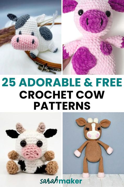 Cows are undeniably cute, and even more so when reimagined as soft, cuddly yarn creations. These crochet cow patterns are not just whimsical and fun, they’re free too! You’ll find everything from loveable cow plushies for the kids to quirky cow hats, slippers, and even some practical potholders. Crochet Squishy Cow Pattern Free, Cow Lovey Crochet Pattern, Crochet Cow Print Pattern, Crochet Cow Applique Pattern Free, Crochet Amigurumi Cow Free Pattern, Free Crochet Cow Pattern, Crochet Cow Pattern Free, Crochet Cow Free Pattern, Sarah Maker