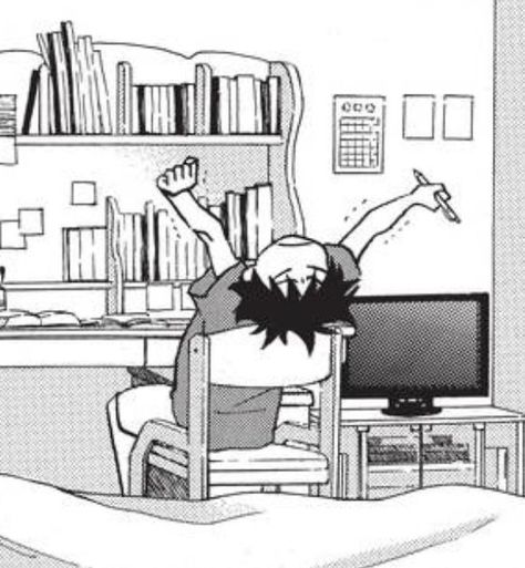 Studying Manga Panel, Using Computer Pose, Deku Studying, Studying Pose Reference, Anime Studying Student, Study Aesthetic Icon, Taichi Blue Flag, Remote Drawing, Anime Working