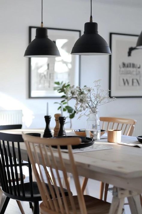 Scandinavian Dining Room - Inspiration & Style Tips Scandi Dining Room, Scandinavian Dining Table, Scandinavian Dining Room, Mismatched Chairs, Scandi Chic, Rustic Wooden Table, Scandinavian Dining, Unique Furniture Pieces, Living Room Background