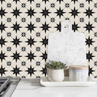 Vinyl Wrap Starburst Tile, Vinyl Wrap Furniture, Removable Tile, Star Tile, Dark Tile, Retro Tiles, Contemporary Tile, Beige Tile, Abstract Leaf