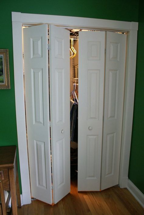 Adding Mirrors To Bifold Closet Doors, Modern Closet Doors Bedrooms, Convert Bifold Closet Doors, Bi Fold Closet Doors Makeover, Updating Bifold Closet Doors, Closet Doors Ideas Bedroom, Deur Makeover, Bifold Doors Makeover, Bi Fold Doors