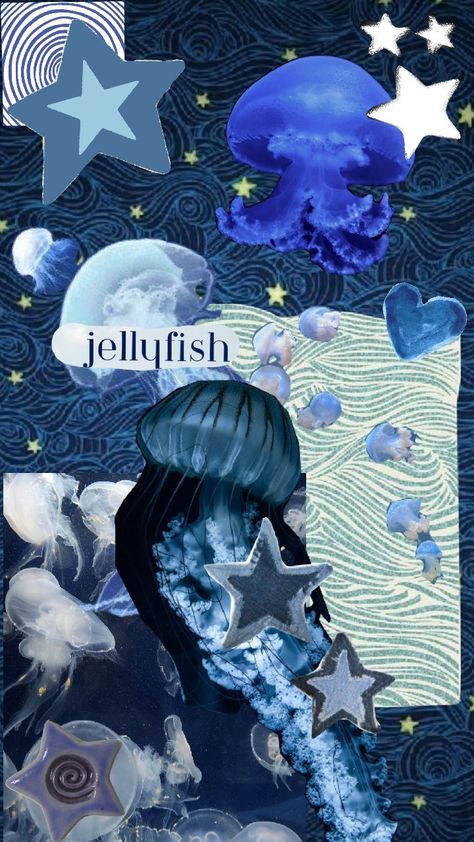 Marin Biology, Jellyfish Banner, Jellyfish Collage, Jellyfish Wallpaper Aesthetic, Ocean Aesthetic Blue, Jellyfish Pfp, Summers Aesthetic, Cool Sea Creatures, Artistic Collage