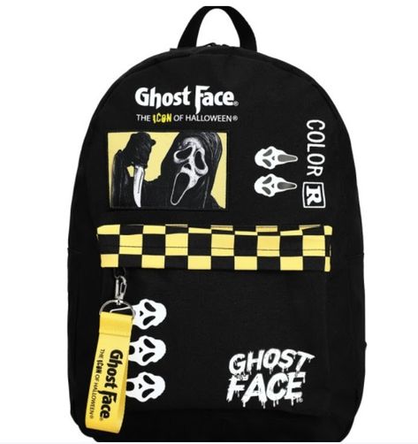 Halloween Backpack, Ghostface Scream, Face Patches, Ghost Face, Ghost Faces, A Ghost, Face Design, Halloween Coloring, Checkered Pattern