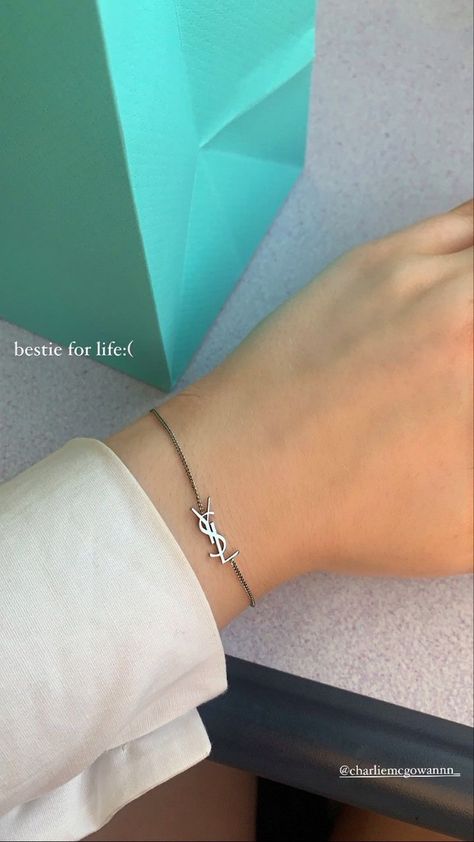 #fashion #jewelry #ysl #yslbracelet #silverjewellery #designerjewelry #birthdaypresent #birthday #aesthetic #cleangirl #vanillagirl #delicatejewellery Ysl Silver Bracelet, Ysl Bracelet Silver, Silver Bracelets Aesthetic, Ysl Bracelet, Jewellery Lookbook, Ysl Jewelry, Birthday Aesthetic, Bracelet Set Silver, Wrist Jewelry