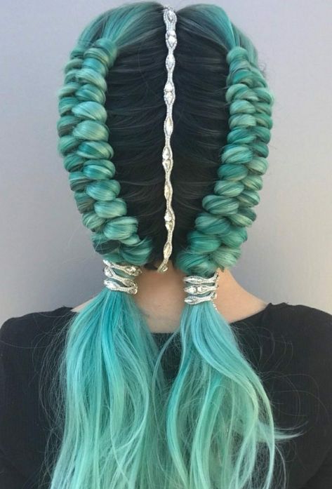 Trendy We Fryzurach, Infinity Braid, Double Dutch, Festival Hair, Braids For Long Hair, Braided Ponytail, Cool Hair Color, Grunge Hair, Green Hair