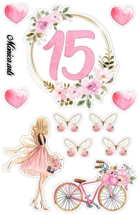 Diy Cake Topper Printable, Debut Cake, Thanksgiving Labels, Diy Cake Topper Birthday, 14th Birthday Cakes, Fruit Birthday Party, Bride And Groom Silhouette, Photo Cake Topper, Butterfly Cake Topper