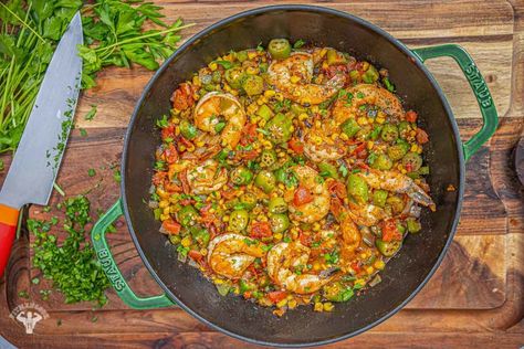 Okra and Shrimp with Tomatoes Recipe - Fit Men Cook Okra And Shrimp, Shrimp With Tomatoes, Recipe Using Tomatoes, Recipe With Tomatoes, Okra And Tomatoes, Fit Men Cook, Tomatoes Recipe, Cajun Cooking, Shrimp Seasoning