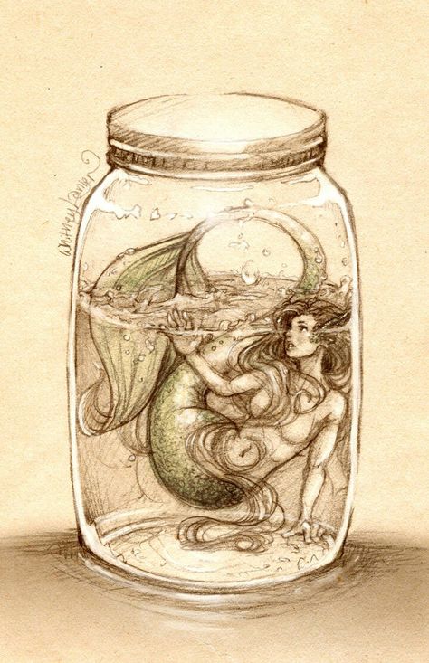 Mermaid In A Jar, Mermaid Tattoo Designs, Mermaid Artwork, Fantasy Mermaids, Mermaid Drawings, Mermaids And Mermen, Mermaid Art, 판타지 아트, In A Jar