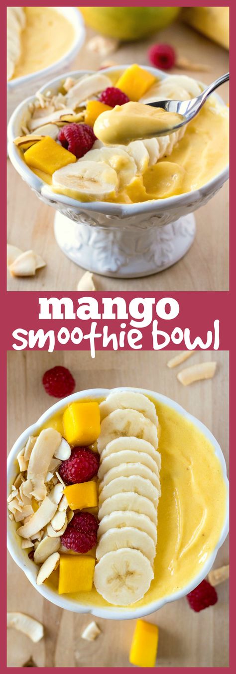 Mango Smoothie Bowl – A thick mango smoothie base is topped with healthy toppings to make for a filling meal any time of the day #smoothie #healthy #mango #recipe #smoothiebowl Fruit Smoothie Bowl, Mango Recipe, Smoothie Bowl Recipe Healthy, Smoothie Base, Mango Smoothie Bowl, Healthy Brunch Recipes, Filling Snacks, Smoothie Healthy, Healthy Filling Snacks