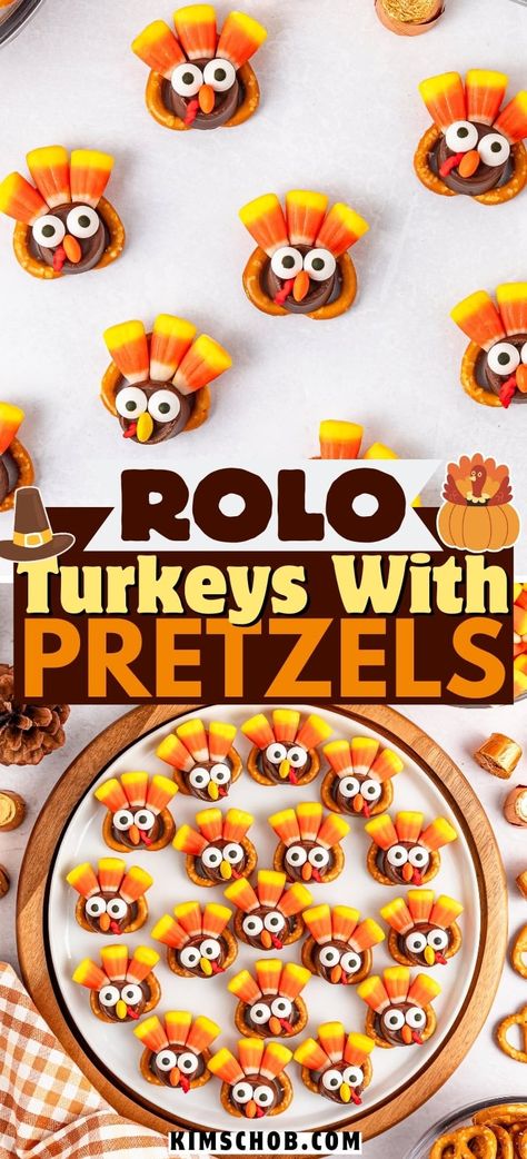 Make adorable Rolo Pretzel Turkeys for Thanksgiving! This easy and fun recipe is perfect for kids and families. Discover how to create these sweet and salty using simple ingredients. Try this kid-friendly recipe today! Pretzel Turkeys, Thanksgiving Kid Snacks, Rolo Pretzel, Rolo Pretzels, Holiday Recipes Thanksgiving, Salty Treats, Crock Pot Desserts, Dessert Spread, Crockpot Breakfast