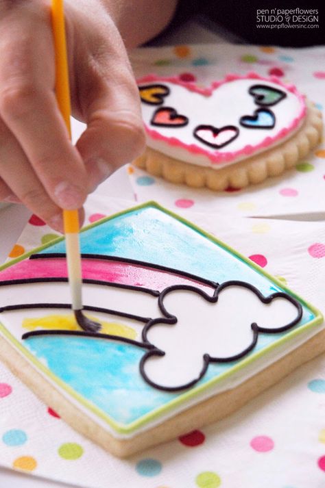 Paint-by-Party cookies double as an activity and a party favor for this Adorable Rainbow Unicorn Party - Simple and Sweet with darling details! #rainbowunicorn #rainbowcake #rainbowparty #rainbowunicornbirthday #rainbowsugarcookies #watercolorcookies #paintedcookies Flowers Cookies, Watercolor Cookies, Rainbow Unicorn Birthday Party, Party Cookies, Paint Cookies, Rainbow Unicorn Birthday, Rainbow Cookies, Cookie Kit, Party Hostess