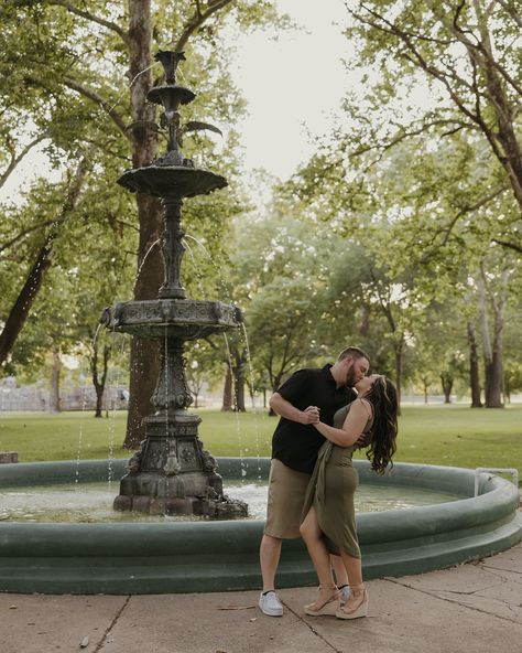 The fountain in the Fairbury city park is almost never turned on so when it’s running we HAVE to stop there for photos— sorry, I don’t make the rules ⛲️ Manhattan Kansas, Manhattan Ks, Candid Engagement Photos, Forever Book, Couples Engagement Photos, City Park, The Fountain, Timeless Wedding, Park City