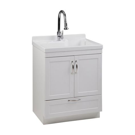 Utility Sinks, Laundry Cabinet, Laundry Cabinets, Value Furniture, Pull Out Faucet, Shaker Style Doors, Brushed Nickel Hardware, Utility Sink, Laundry Sink